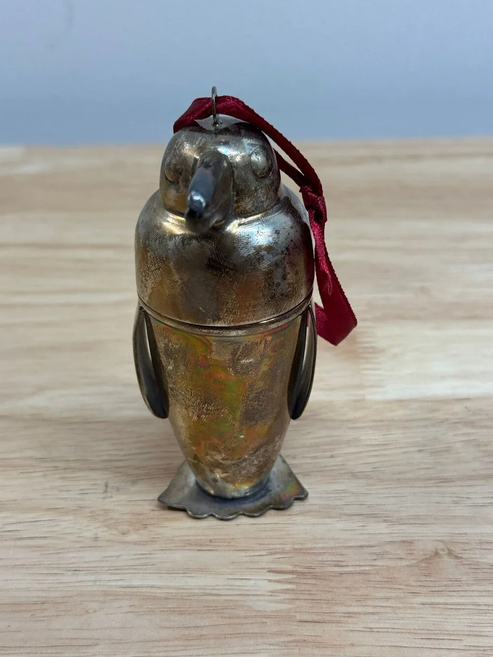 Vintage Restoration Hardware 1936 Penguin Shaker Silver Plate Ornament w/ Pouch
